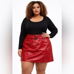 Bar III Statement Red Faux Leather Mini Skirt with Belt Bold Chic Trend Piece